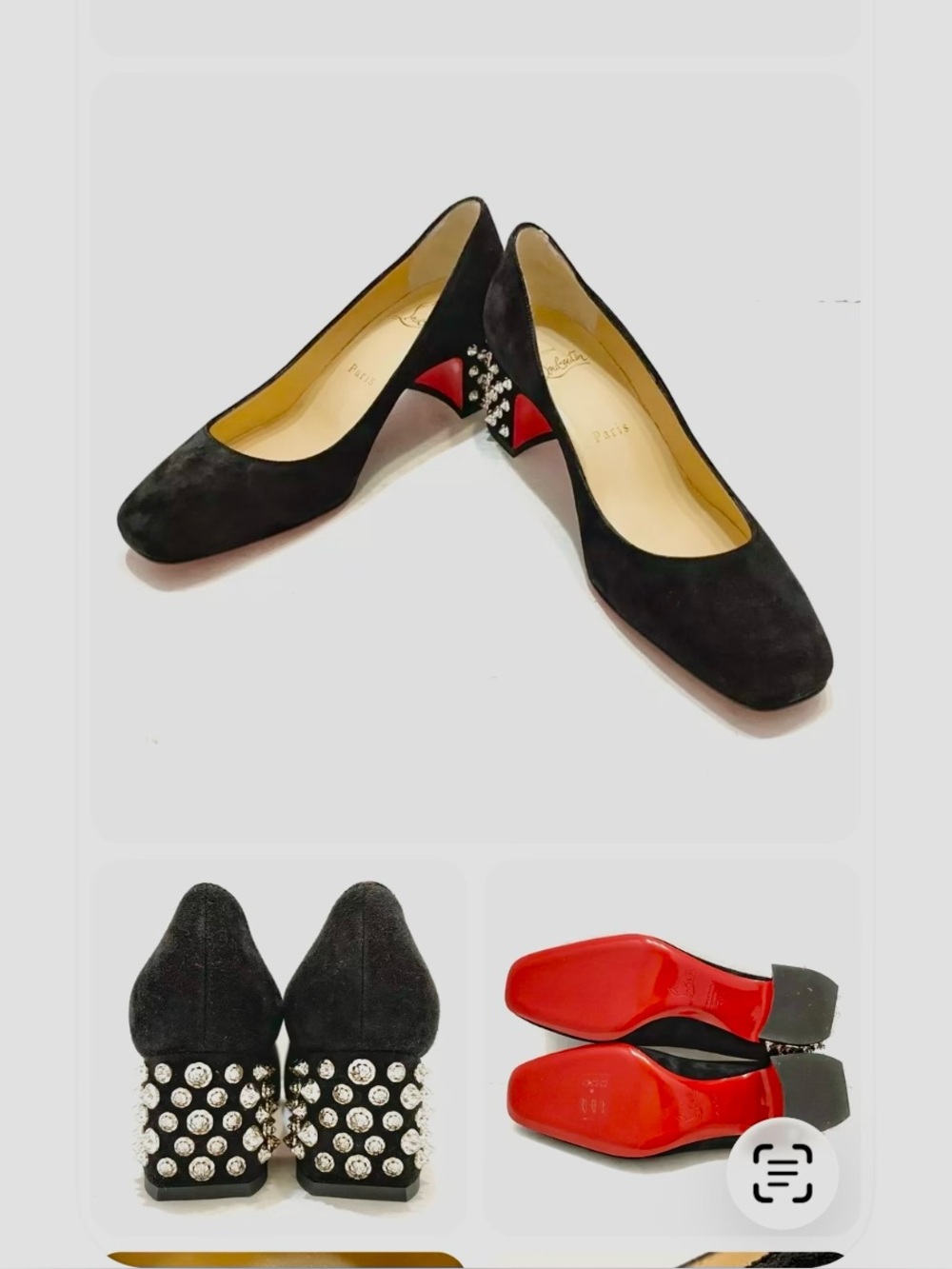 Louboutin Black Suede Crystal-Embellished Pumps - Red Sole